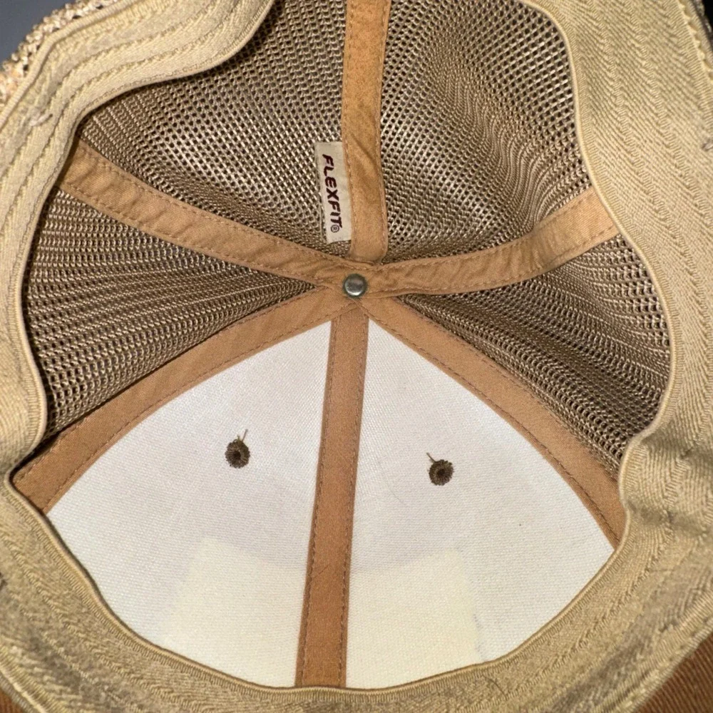Mens OS Columbia Trucker Hat Brown Good Tree Flag Patch Flexfit Mesh Cap